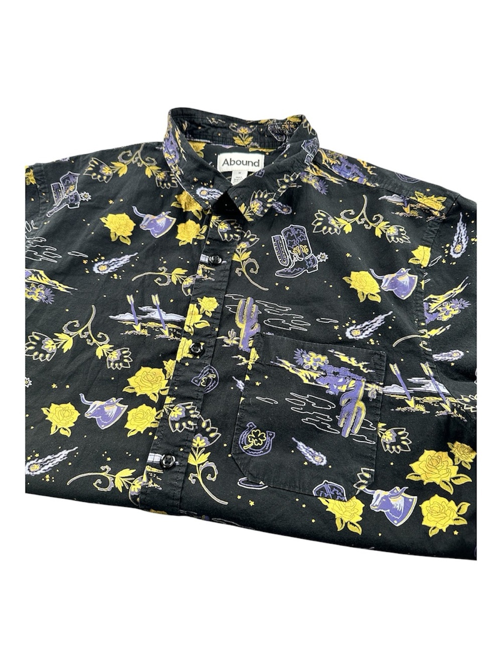 Abound Men’s Western Cowboy Rodeo Shirt Black Yellow Roses Boots M - Picture 4 of 8